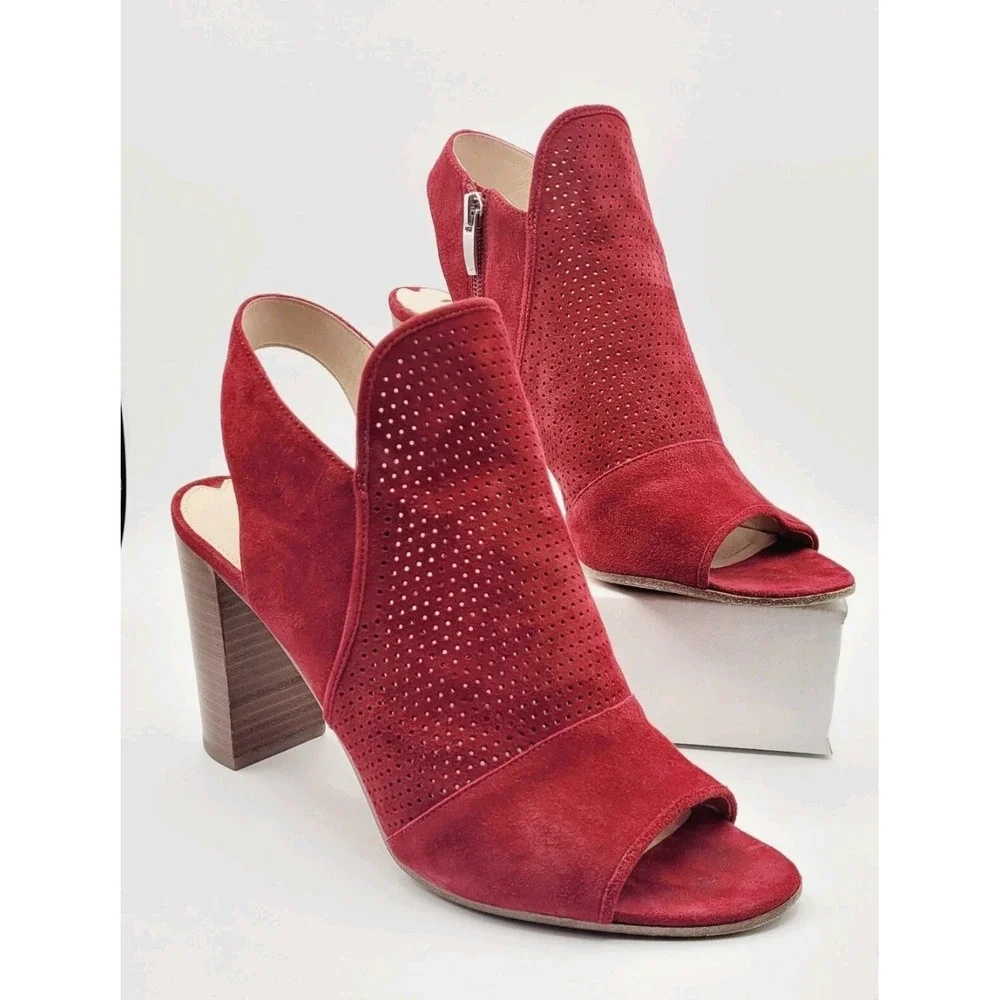 Via Spiga Gaze Red Suede Slingback Booties Block Heel Open Toe Perforated Sz 10 - Picture 1 of 9